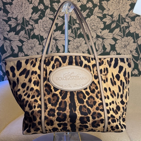 Dolce & Gabbana Handbags - Dolce & Gabbana Leopard Print Tote in Brown and Black with Gold Trim
